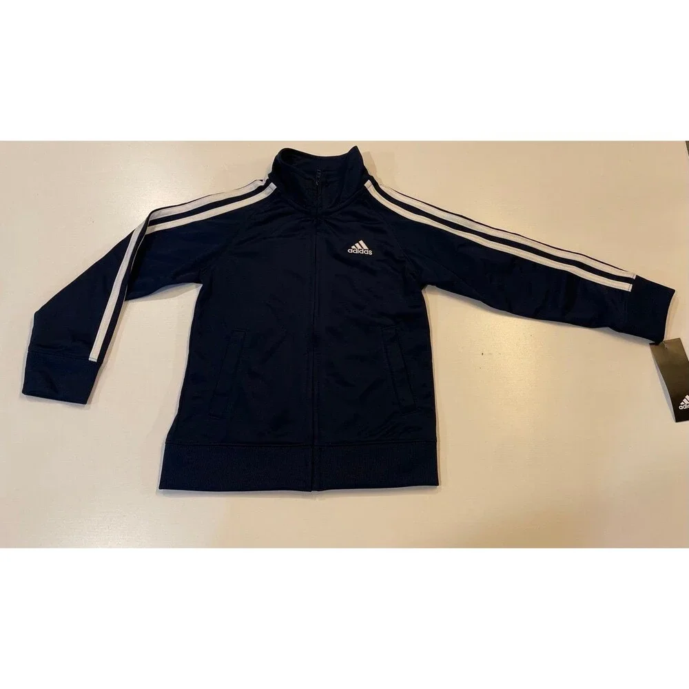 Adidas Toddler Boys 4T Track Jacket Navy Blue Full Zip 3 Stripe Jacket